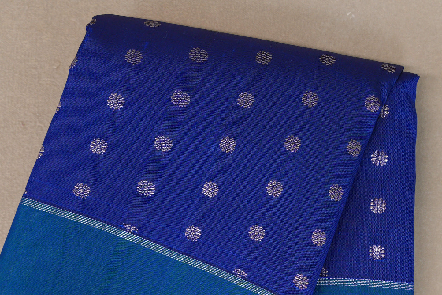 Deep Royal Blue with Peacock Blue Borders Vintage Kanjivaram Silk Saree body