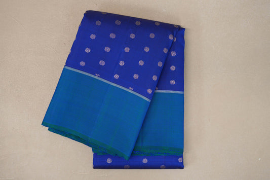 Deep Royal Blue with Peacock Blue Borders Vintage Kanjivaram Silk Saree