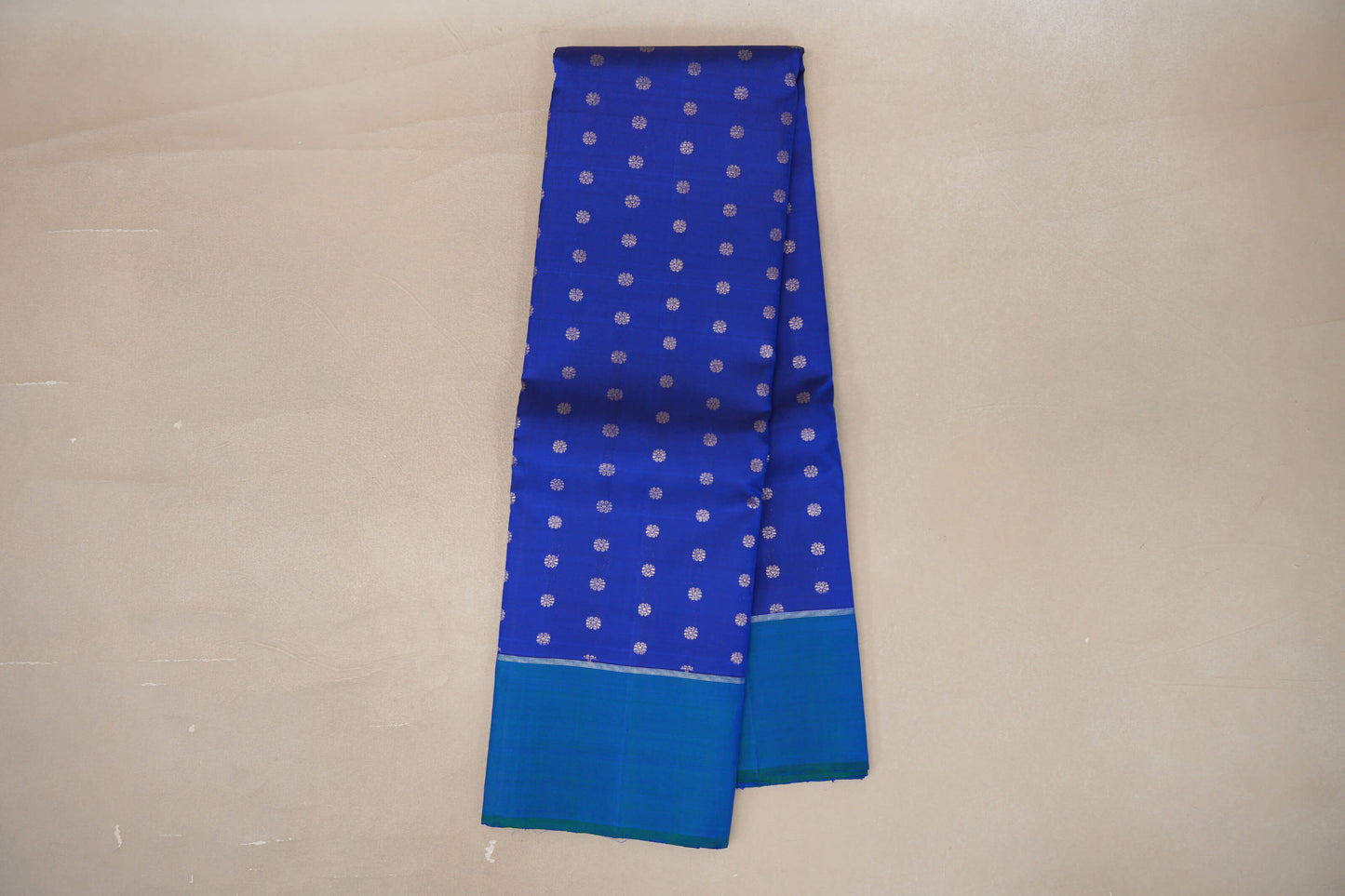 Online Deep Royal Blue with Peacock Blue Borders Vintage Kanjivaram Silk Saree
