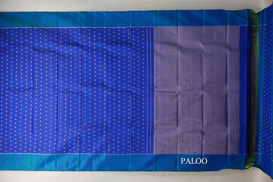Deep Royal Blue with Peacock Blue Borders Vintage Kanjivaram Silk Saree paloo