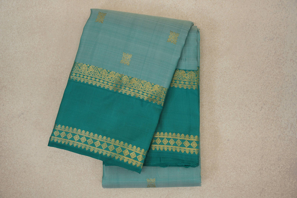 Pastel Aqua Green with Aqua Green Rettai Pettu Borders Vintage Kanjivaram Silk Saree