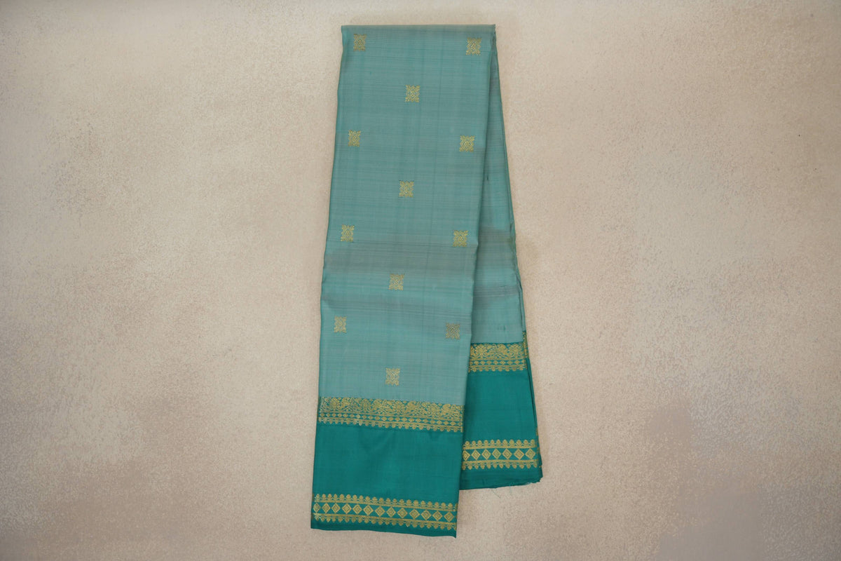 Online Pastel Aqua Green with Aqua Green Rettai Pettu Borders Vintage Kanjivaram Silk Saree