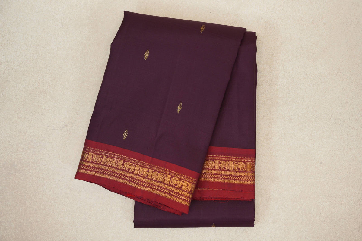 Deep Plum with Deep Red Borders Vintage Kanjivaram Silk Saree 