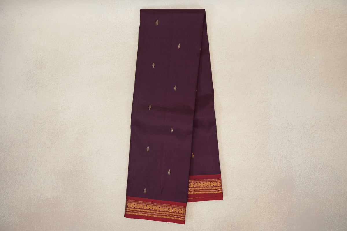 Online Deep Plum with Deep Red Borders Vintage Kanjivaram Silk Saree 