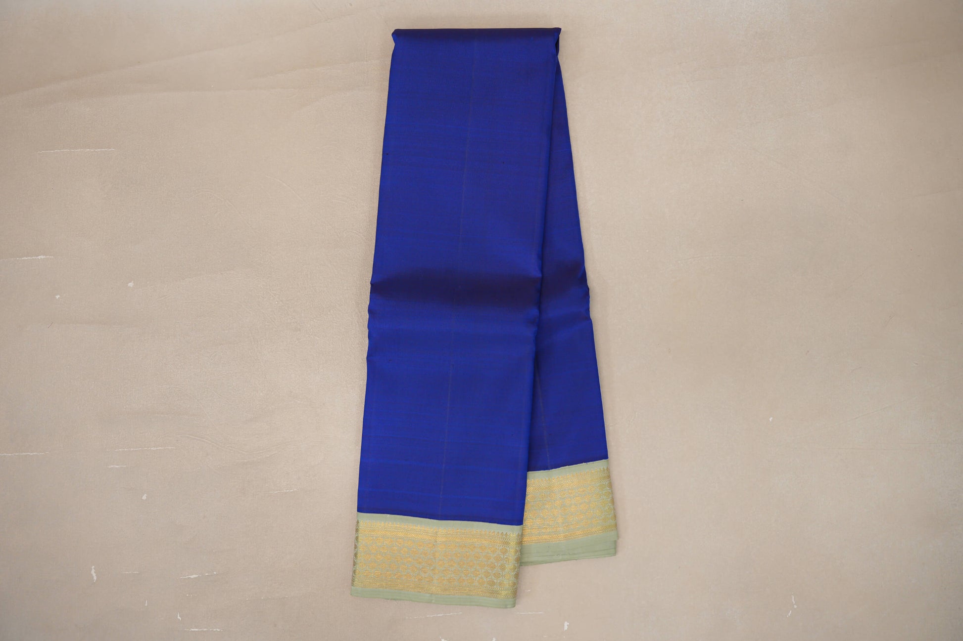 Online Deep Royal Blue with Pistachio Green Borders Vintage Kanjivaram Silk Saree