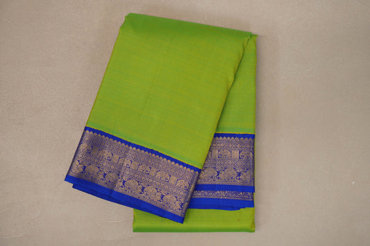 Dual Tone of Yellow and Green with Deep Royal Blue Borders Vintage Kanjivaram Silk Saree