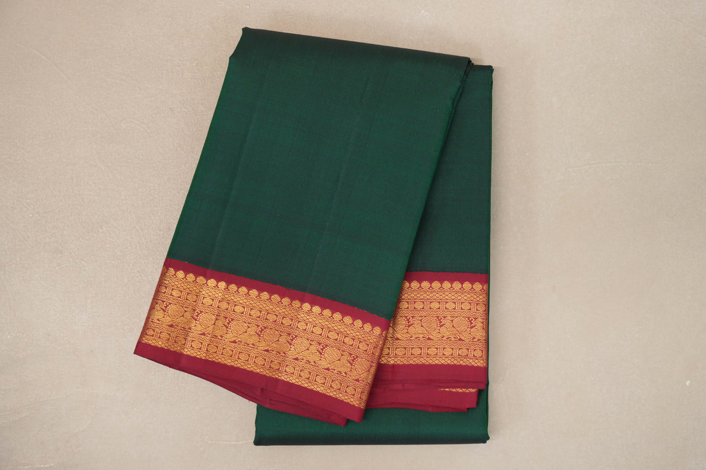 Deep Bottle Green with Reddish Maroon Borders Vintage Kanjivaram Silk Saree
