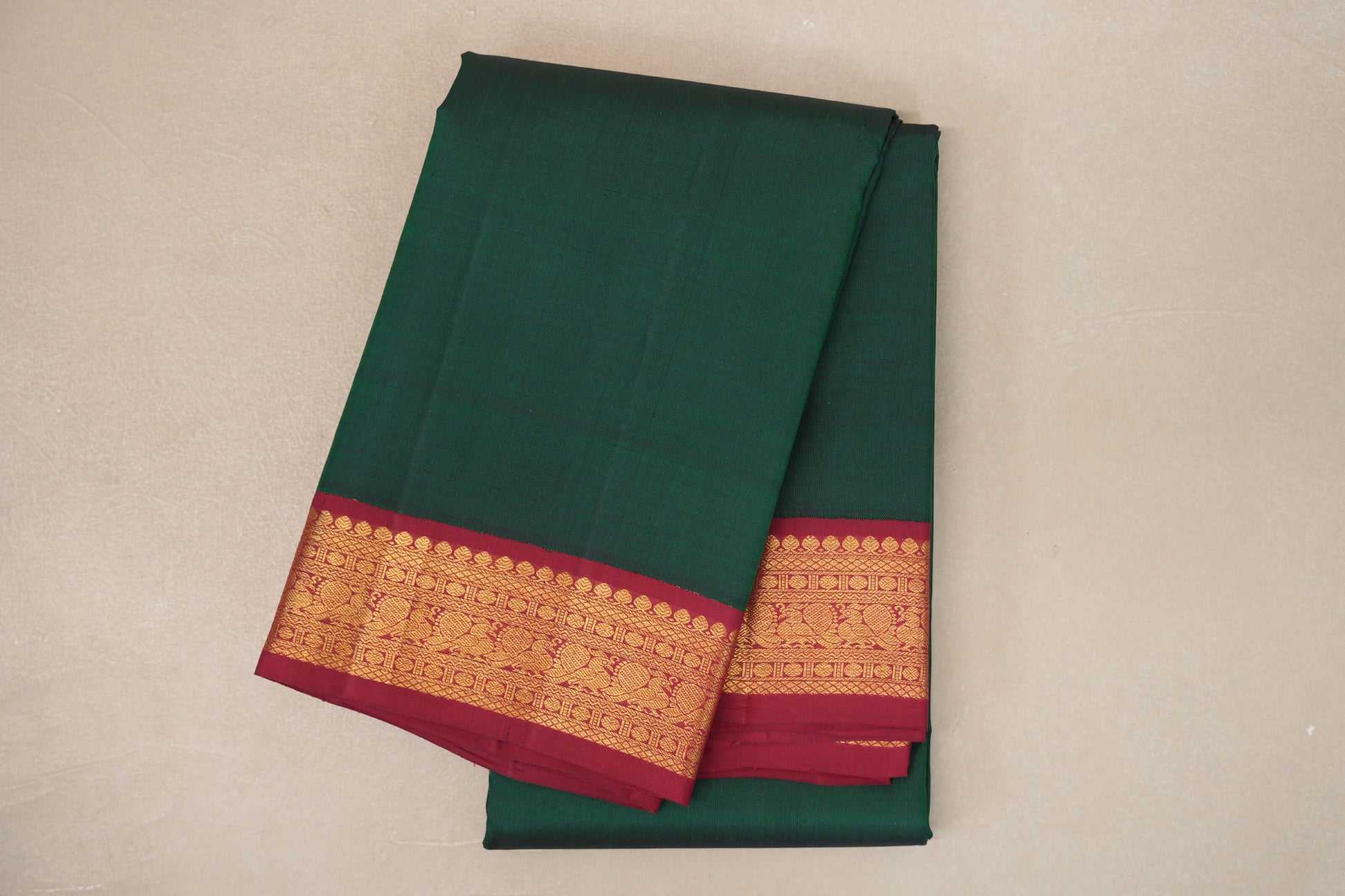Deep Bottle Green with Reddish Maroon Borders Vintage Kanjivaram Silk Saree
