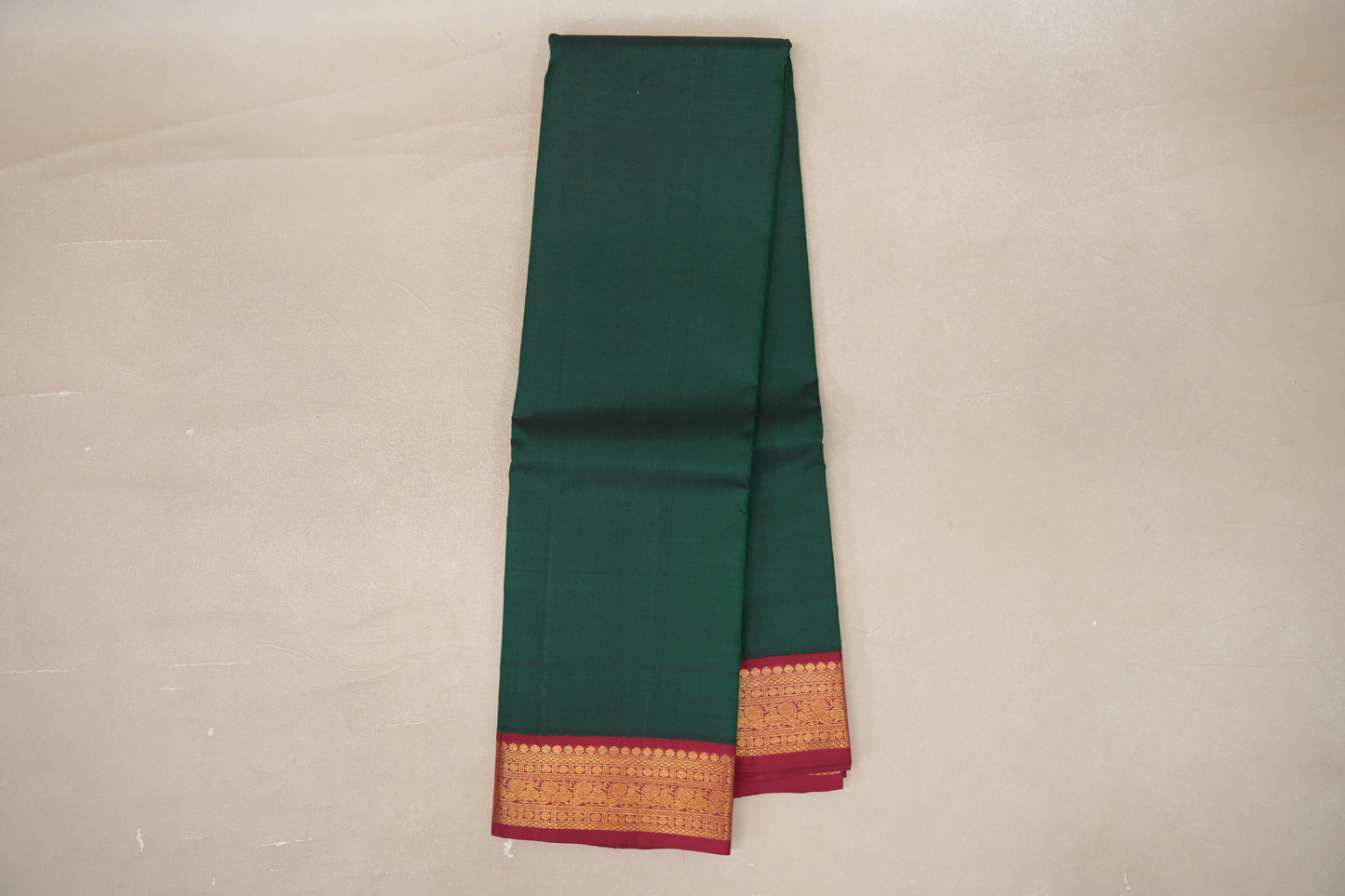 Online Deep Bottle Green with Reddish Maroon Borders Vintage Kanjivaram Silk Saree
