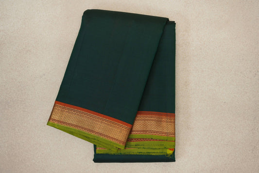 Deep Bottle Green with Deep Orange with Parrot Green Selvedge Borders Vintage Kanjivaram Silk Saree