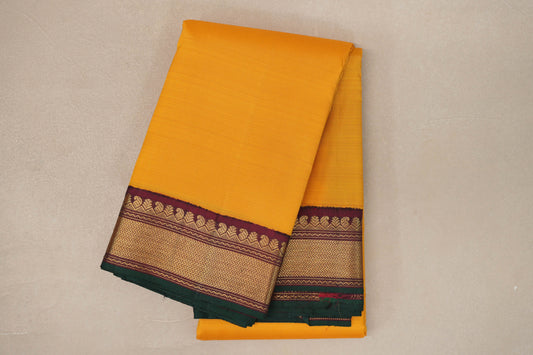 Turmeric Yellow with Reddish Maroon Borders Vintage Kanjivaram Silk Saree