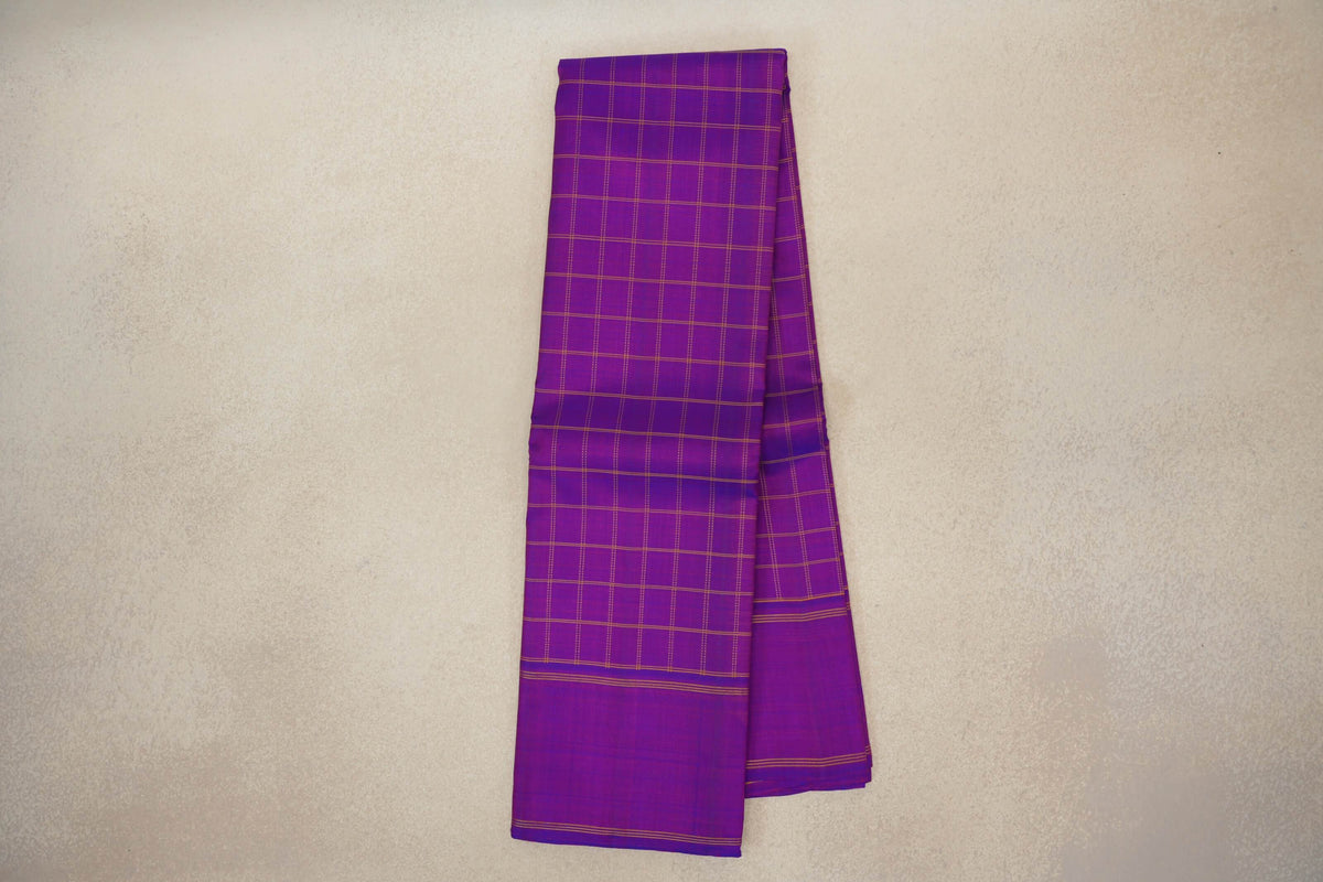 Online Dual Tone of Violet and Magenta with Rettai Pettu Borders Vintage Kanjivaram Silk Saree 