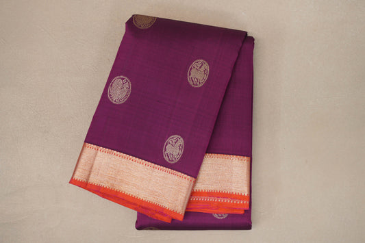 Deep Magenta with Pinkish Orange Borders Vintage Kanjivaram Silk Saree