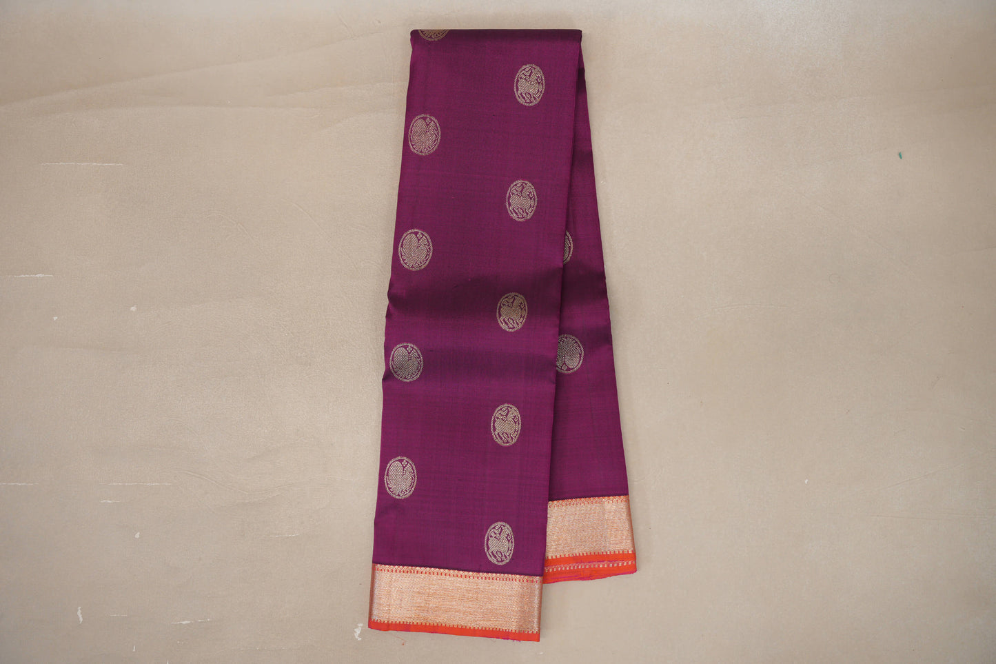 Online Deep Magenta with Pinkish Orange Borders Vintage Kanjivaram Silk Saree