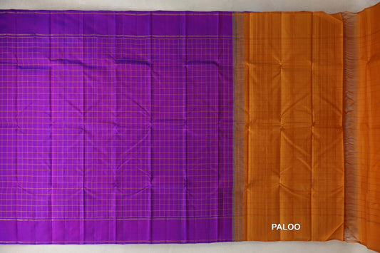 Dual Tone of Violet and Magenta with Rettai Pettu Borders Vintage Kanjivaram Silk Saree paloo