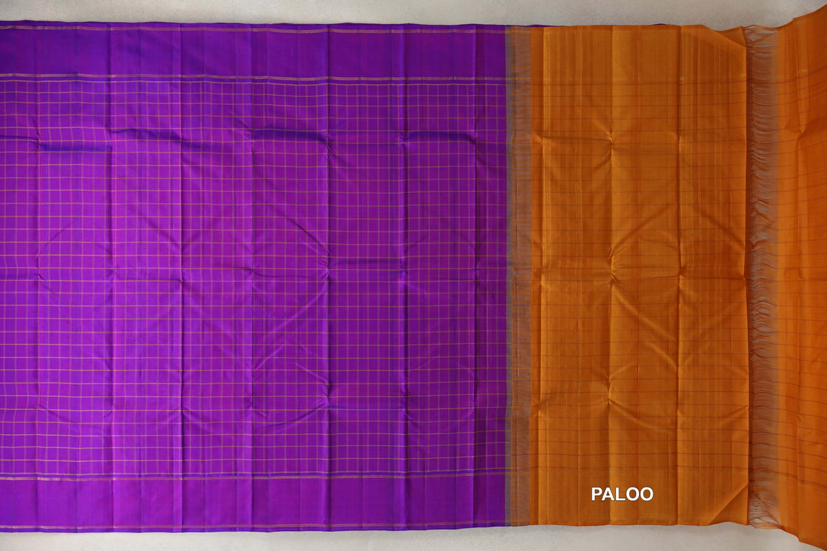 Dual Tone of Violet and Magenta with Rettai Pettu Borders Vintage Kanjivaram Silk Saree paloo