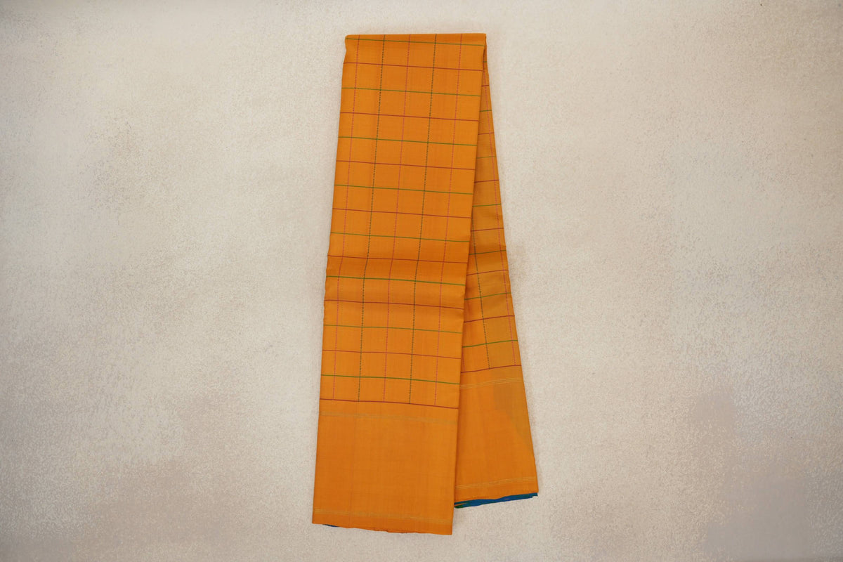 Online Mango Orange with Rettai Pettu Borders Vintage Kanjivaram Silk Saree