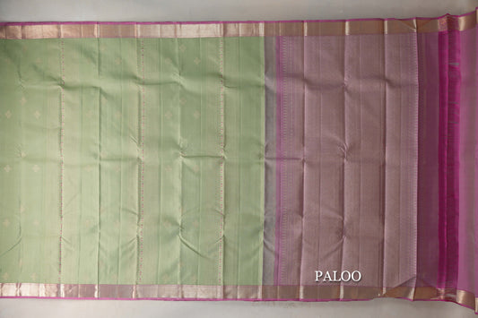 Pistachio Green with Dusty Pink Borders Vintage Kanjivaram Silk Saree paloo