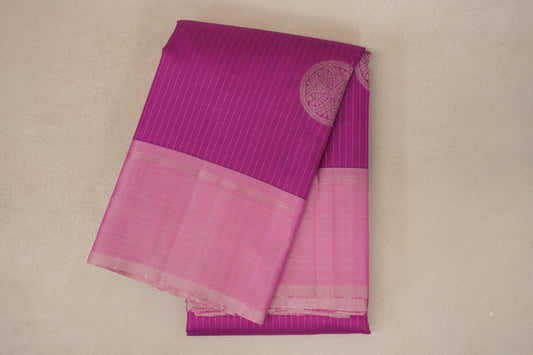 Bright Magenta with Dual Tone of Pastel Light Green and Pink Borders Vintage Kanjivaram Silk Saree