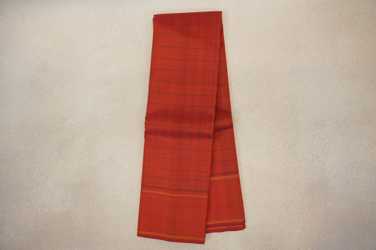 Online Reddish Orange with Rettai Pettu Borders Vintage Kanjivaram Silk Saree 