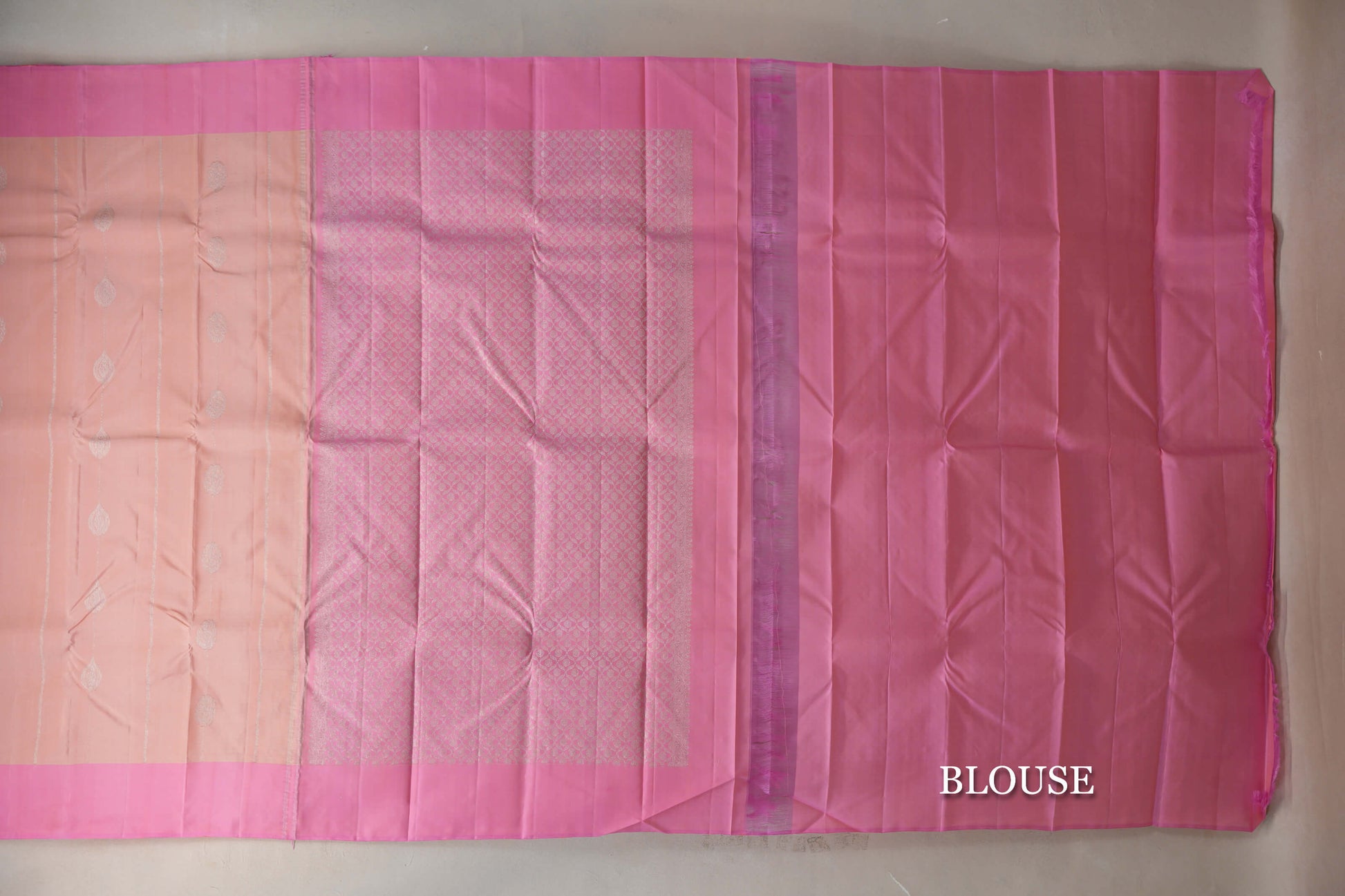 Peach with Baby Pink Borders Vintage Kanjivaram Silk Saree blouse