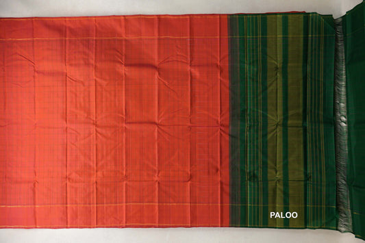 Reddish Orange with Rettai Pettu Borders Vintage Kanjivaram Silk Saree paloo