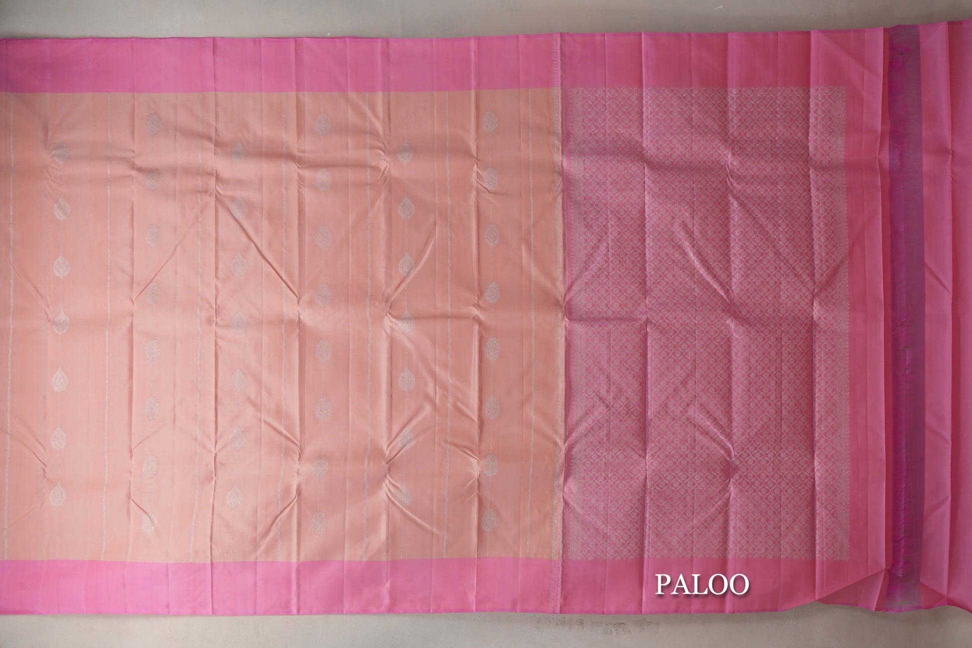 Peach with Baby Pink Borders Vintage Kanjivaram Silk Saree paloo