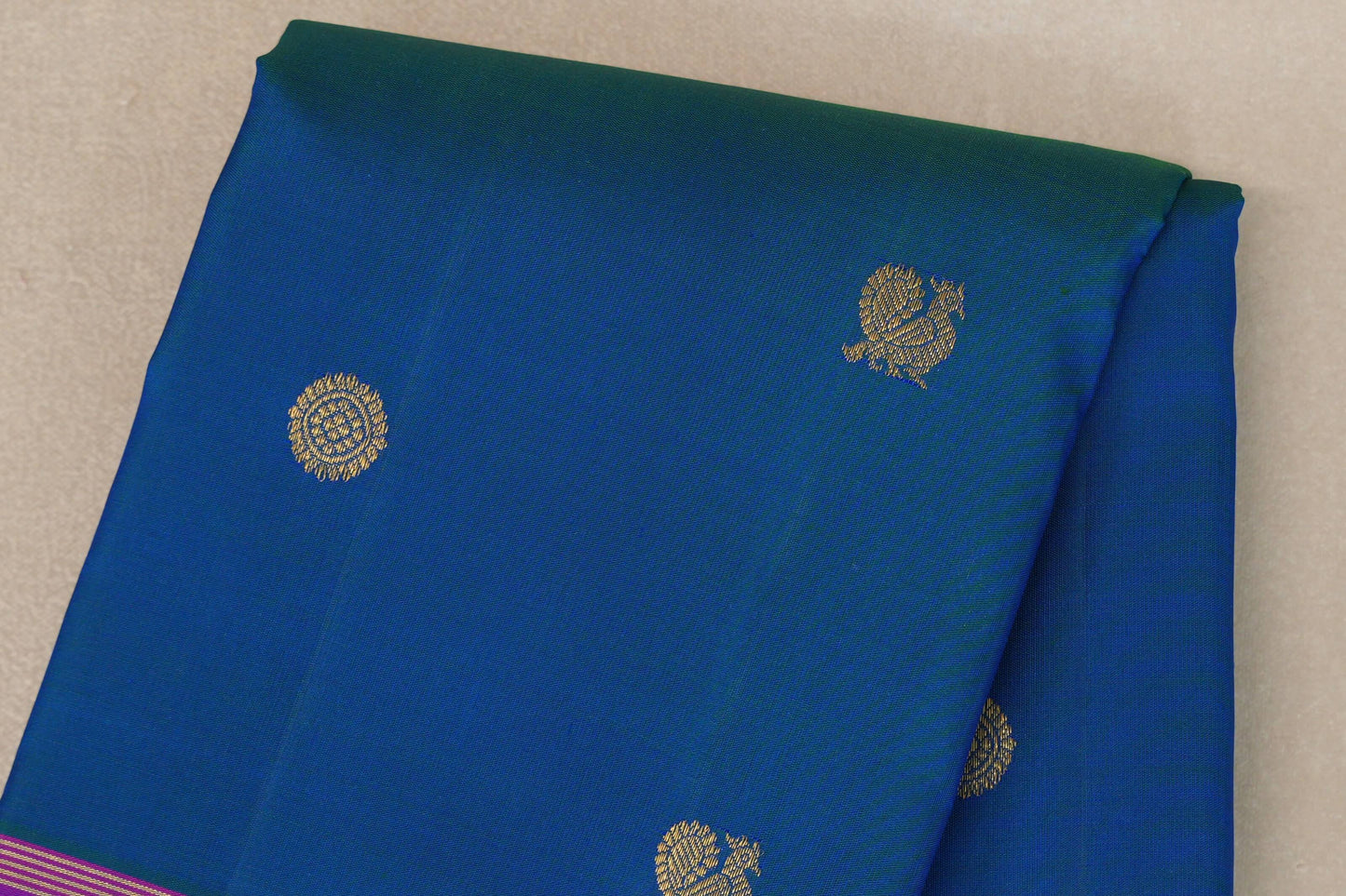 Peacock Blue with magenta Borders Vintage Kanjivaram Silk Saree SS9423