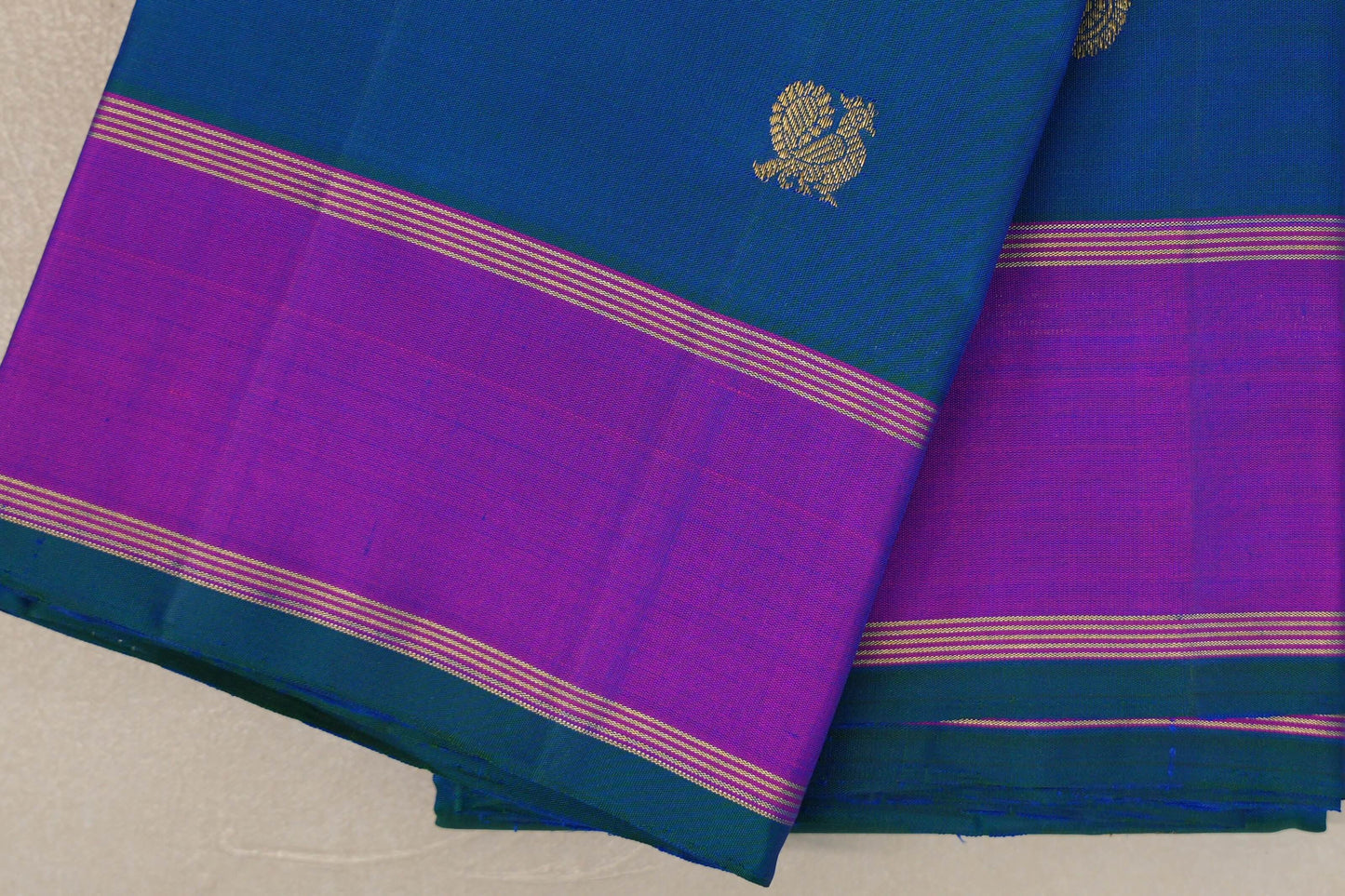 Peacock Blue with magenta Borders Vintage Kanjivaram Silk Saree SS9423