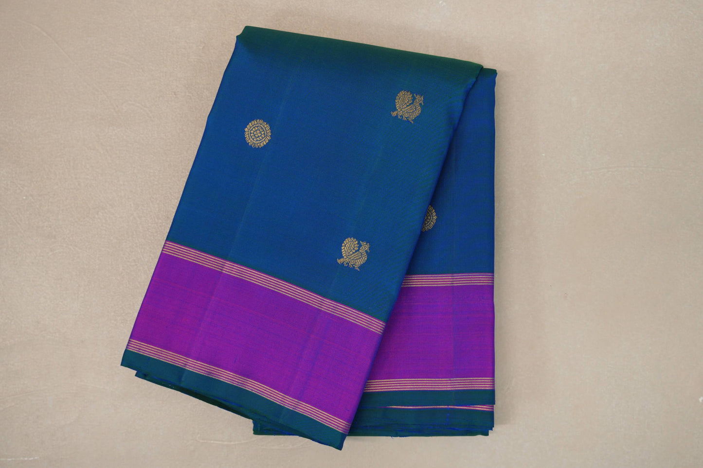 Peacock Blue with magenta Borders Vintage Kanjivaram Silk Saree SS9423