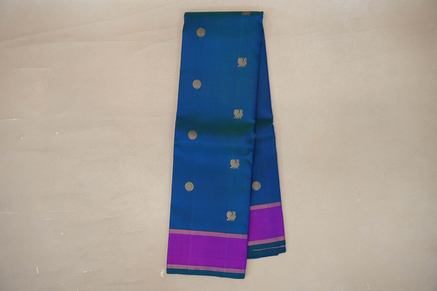 Peacock Blue with magenta Borders Vintage Kanjivaram Silk Saree SS9423