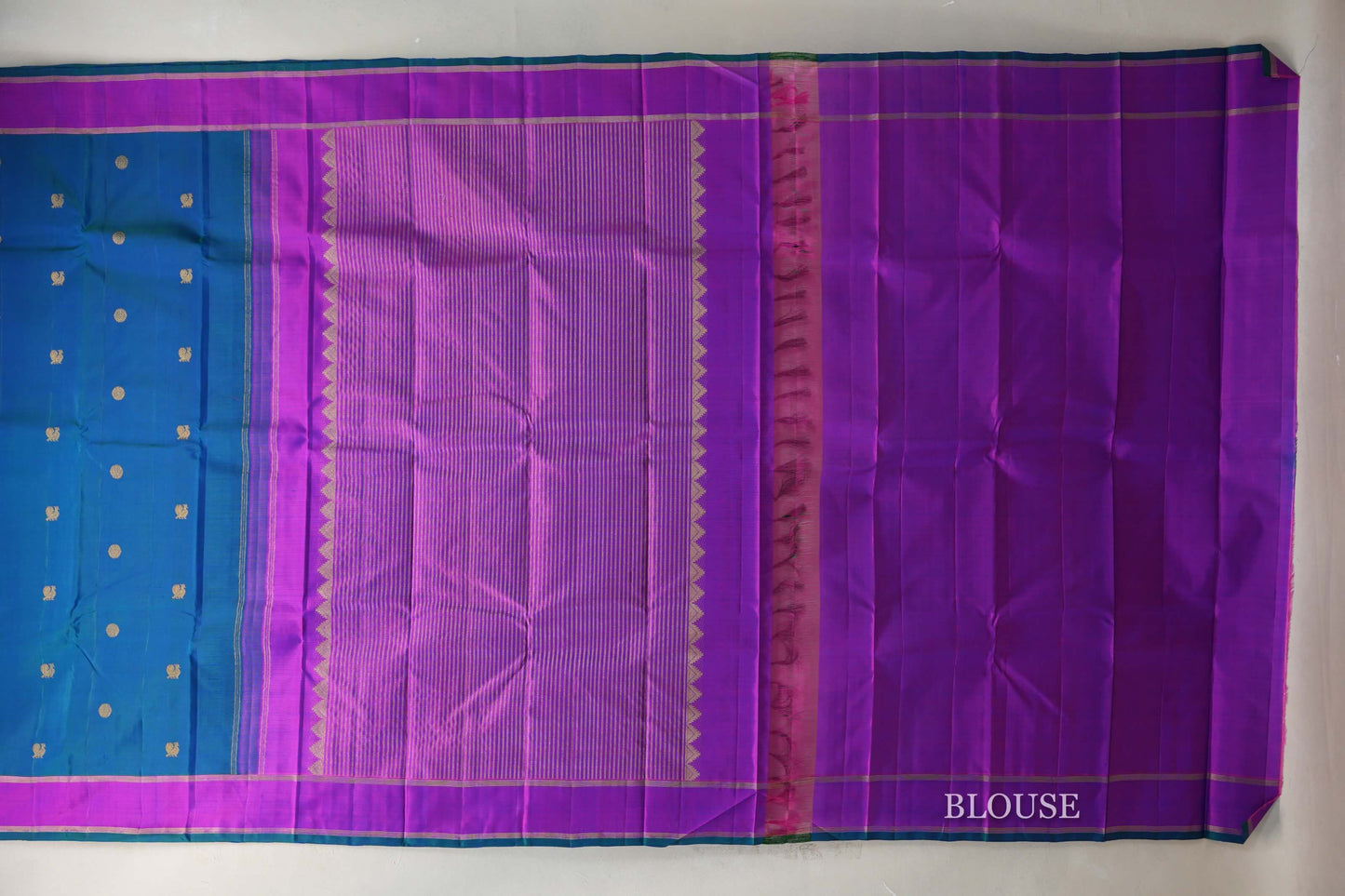 Peacock Blue with magenta Borders Vintage Kanjivaram Silk Saree SS9423