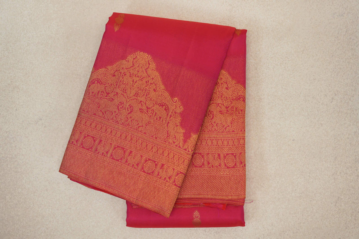 Bright Pink Vintage Kanjivaram Silk Saree