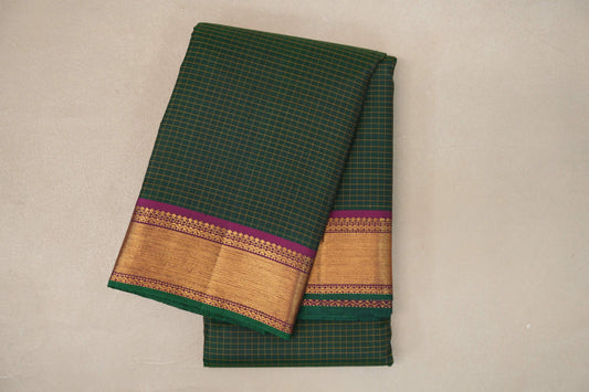 Bottle Green with magenta Borders Vintage Kanjivaram Silk Saree SS9424
