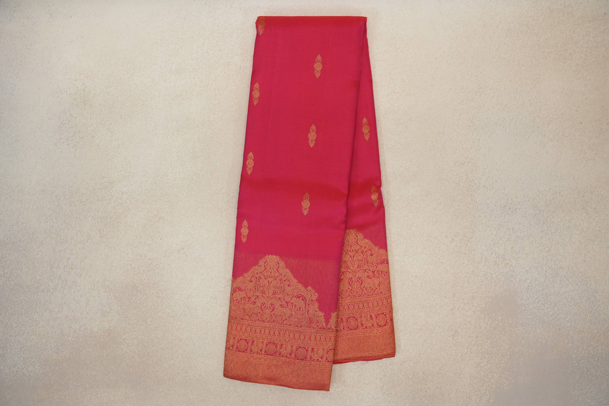 Online Bright Pink Vintage Kanjivaram Silk Saree