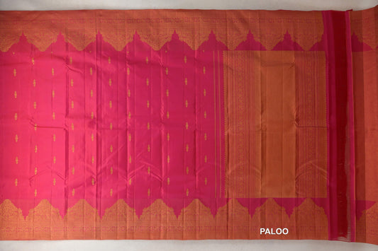 Bright Pink Vintage Kanjivaram Silk Saree paloo