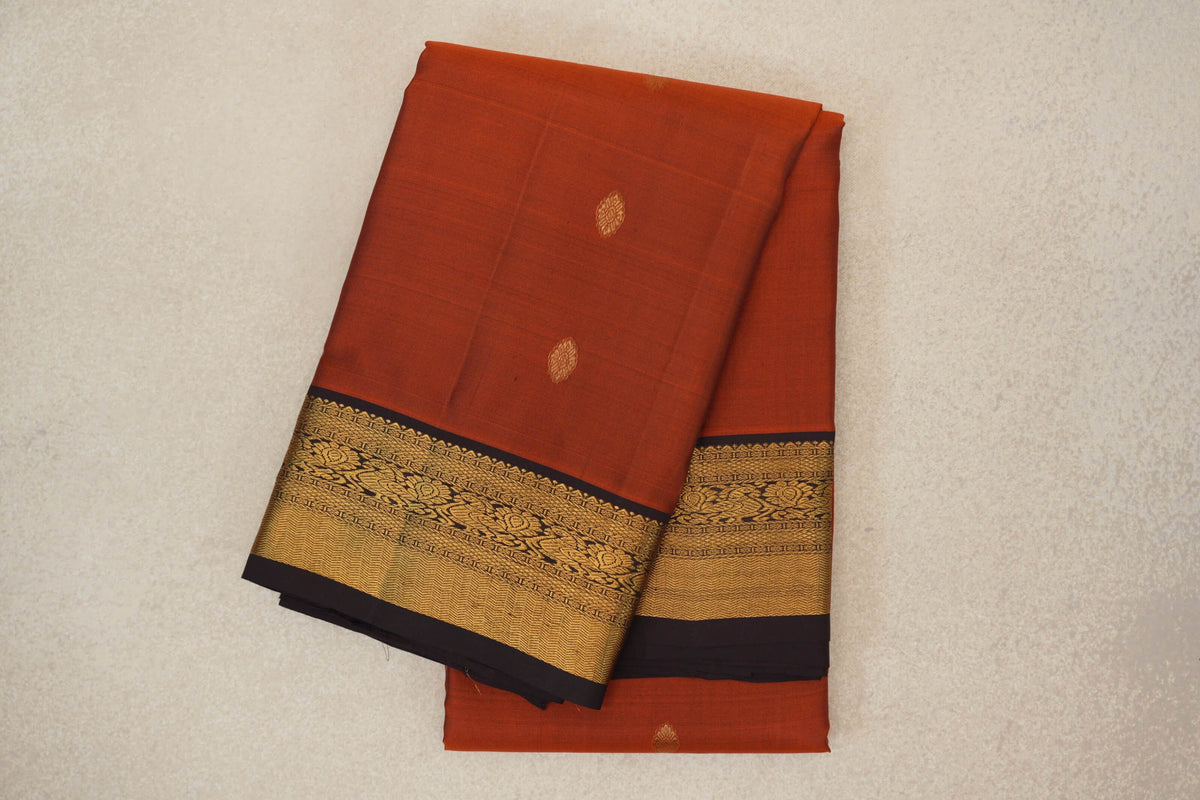Dark Rust with Kanjana Brown Borders Vintage Kanjivaram Silk Saree