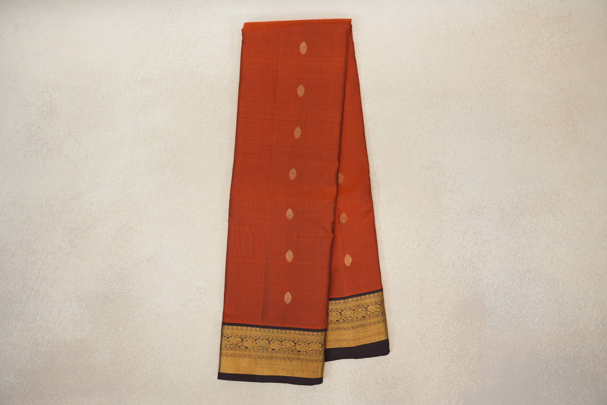 Online Dark Rust with Kanjana Brown Borders Vintage Kanjivaram Silk Saree