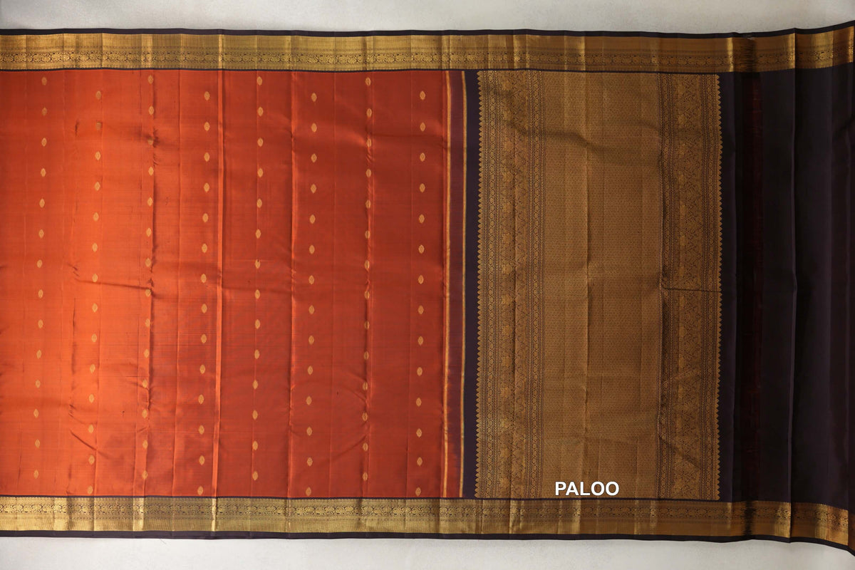 Dark Rust with Kanjana Brown Borders Vintage Kanjivaram Silk Saree paloo
