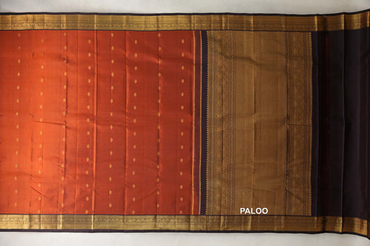 Dark Rust with Kanjana Brown Borders Vintage Kanjivaram Silk Saree paloo