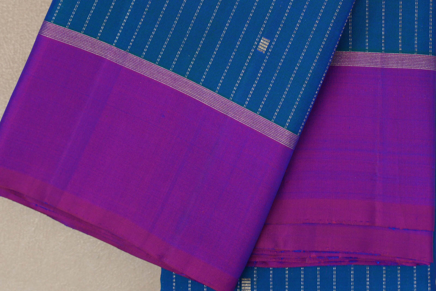Peacock Blue with Magenta Borders Vintage Kanjivaram Silk Saree SS9426