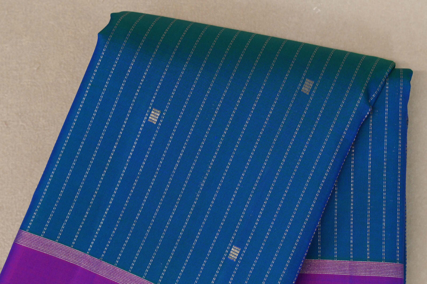 Peacock Blue with Magenta Borders Vintage Kanjivaram Silk Saree SS9426