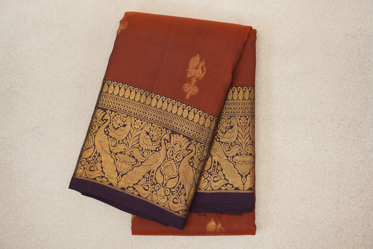 Dark Rust with Deep Plum Borders Vintage Kanjivaram Silk Saree