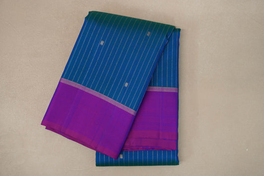Peacock Blue with Magenta Borders Vintage Kanjivaram Silk Saree SS9426