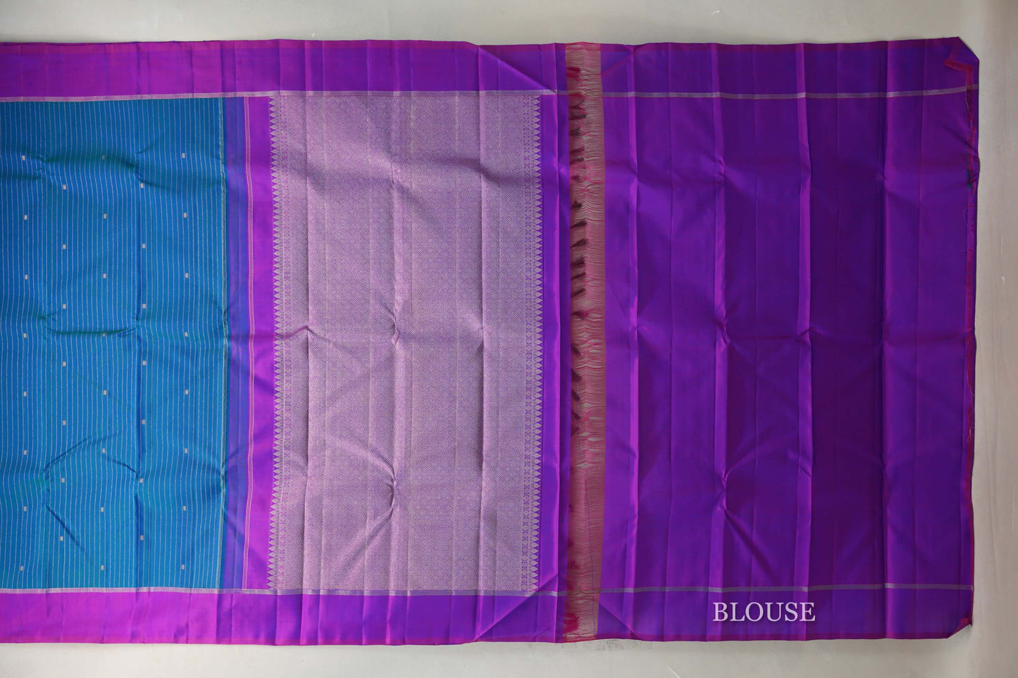 Peacock Blue with Magenta Borders Vintage Kanjivaram Silk Saree SS9426