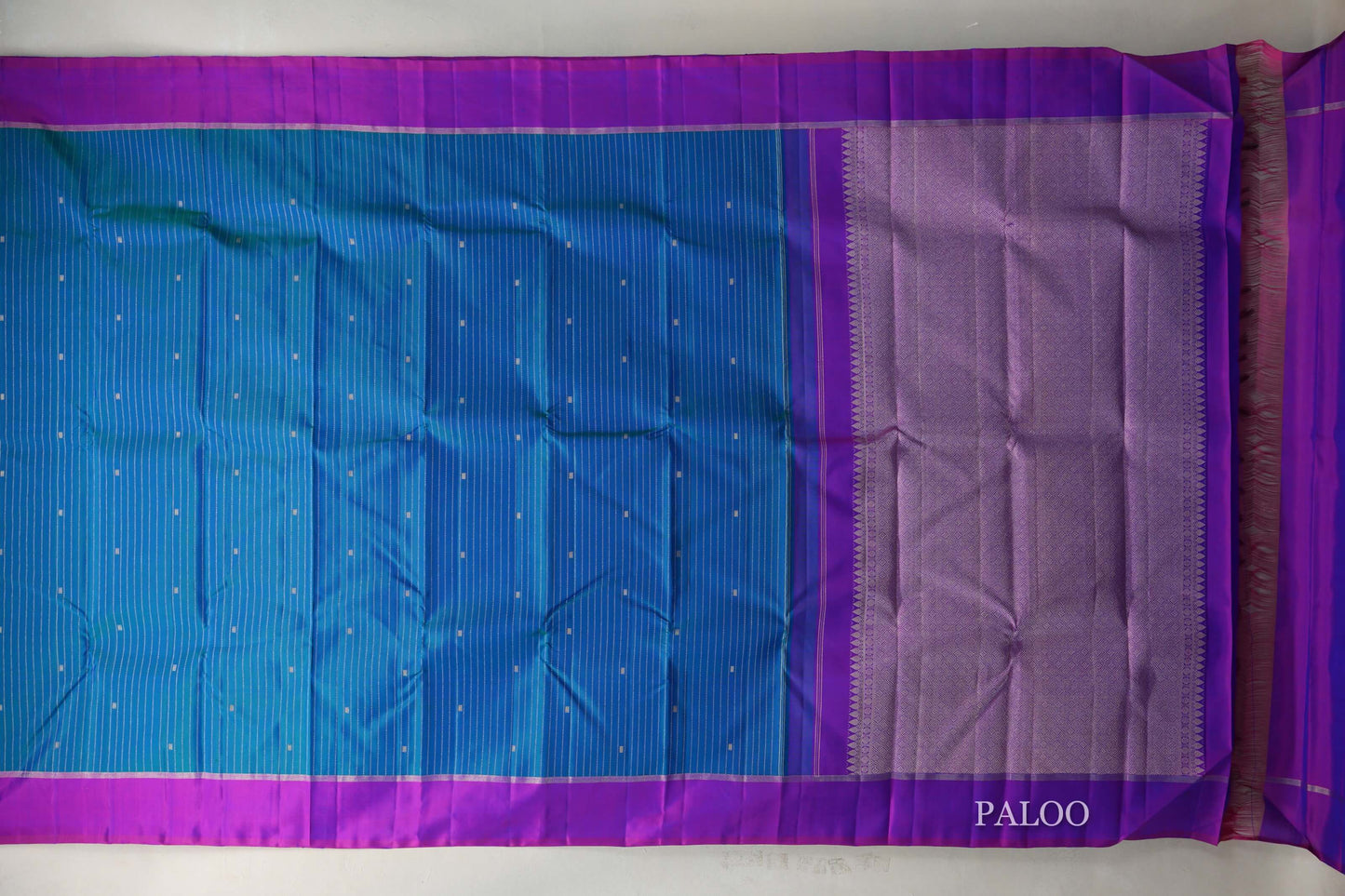 Peacock Blue with Magenta Borders Vintage Kanjivaram Silk Saree SS9426