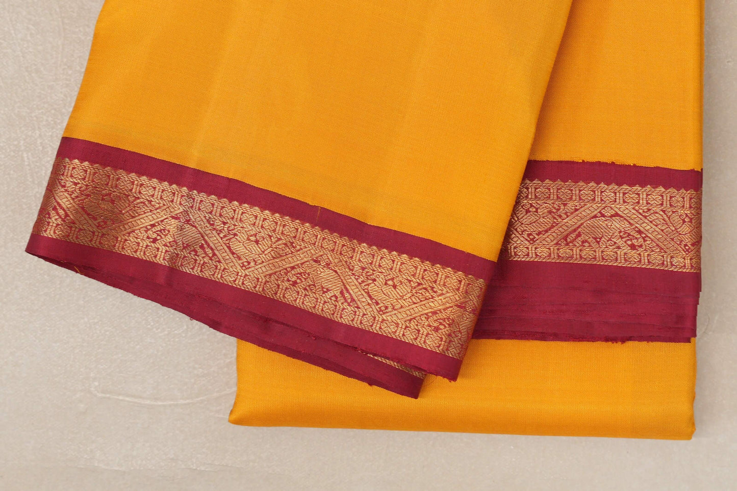 Mustard with Maroon Borders Vintage Kanjivaram Silk Saree SS9428