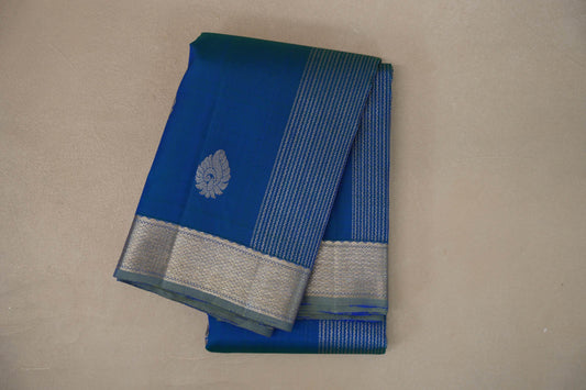 Peacock Blue with Bluish grey Borders Vintage Kanjivaram Silk Saree SS9429