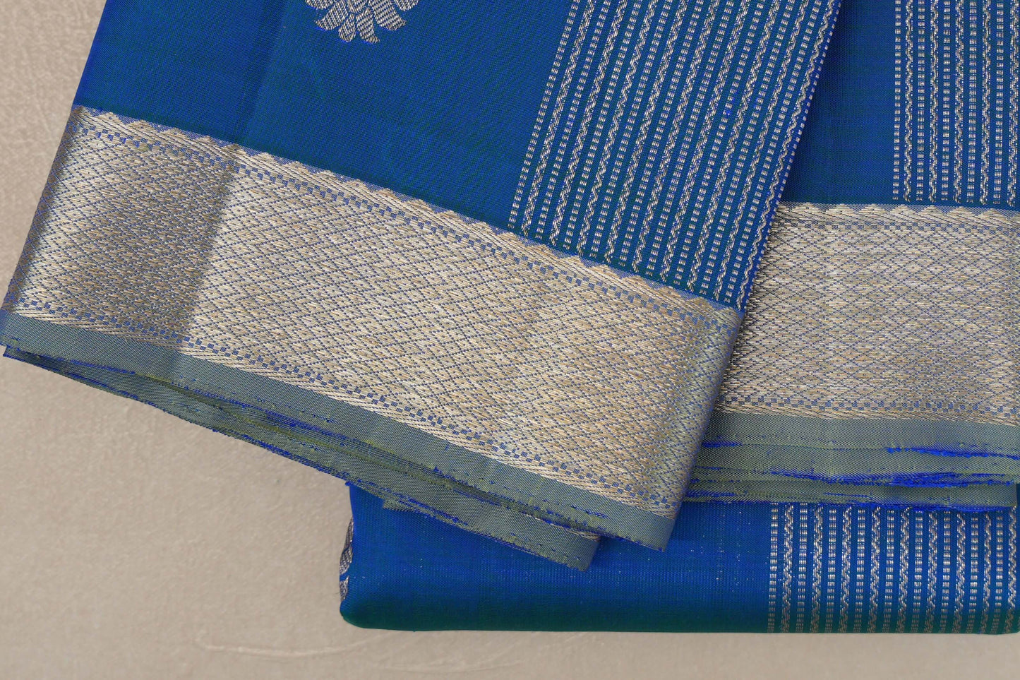 Peacock Blue with Bluish grey Borders Vintage Kanjivaram Silk Saree SS9429