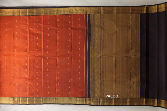 Dark Rust with Kanjana Brown Borders Vintage Kanjivaram Silk Saree paloo